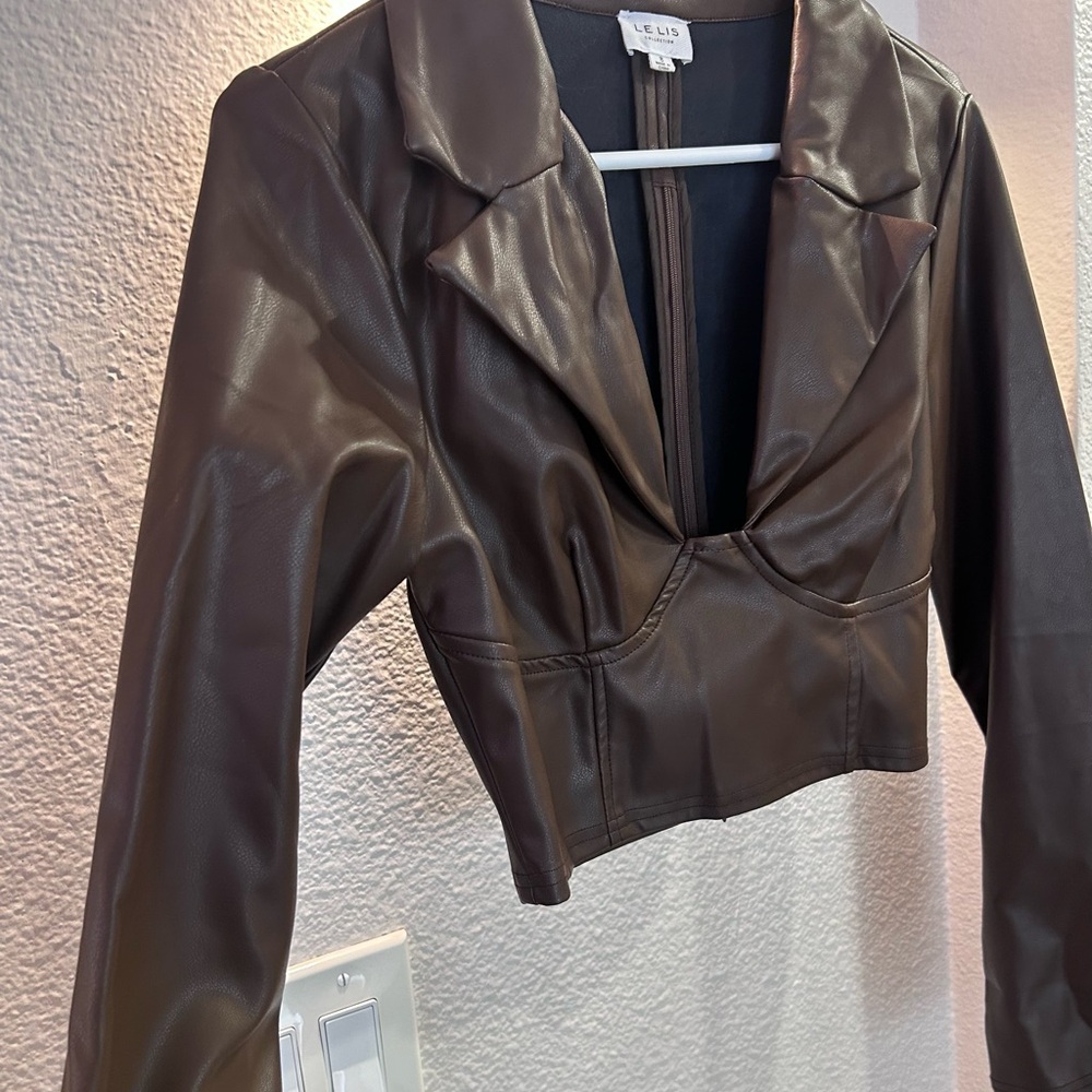 Brown Faux Leather Cropped Top - Picture 2 of 6